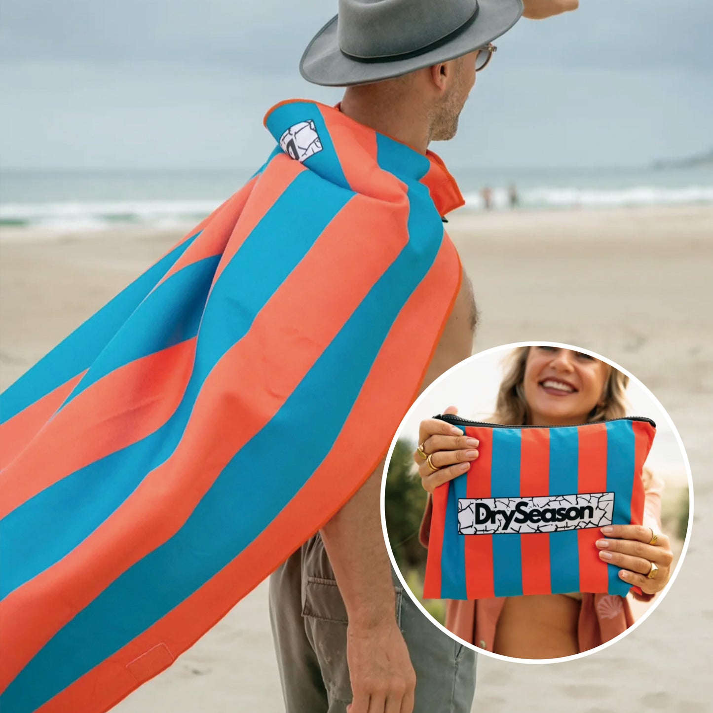 BROOME  - Sand Free Magnetic Beach Towel In （Blue & Blood orange）