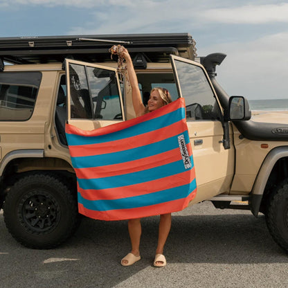 BROOME  - Sand Free Magnetic Beach Towel In （Blue & Blood orange）